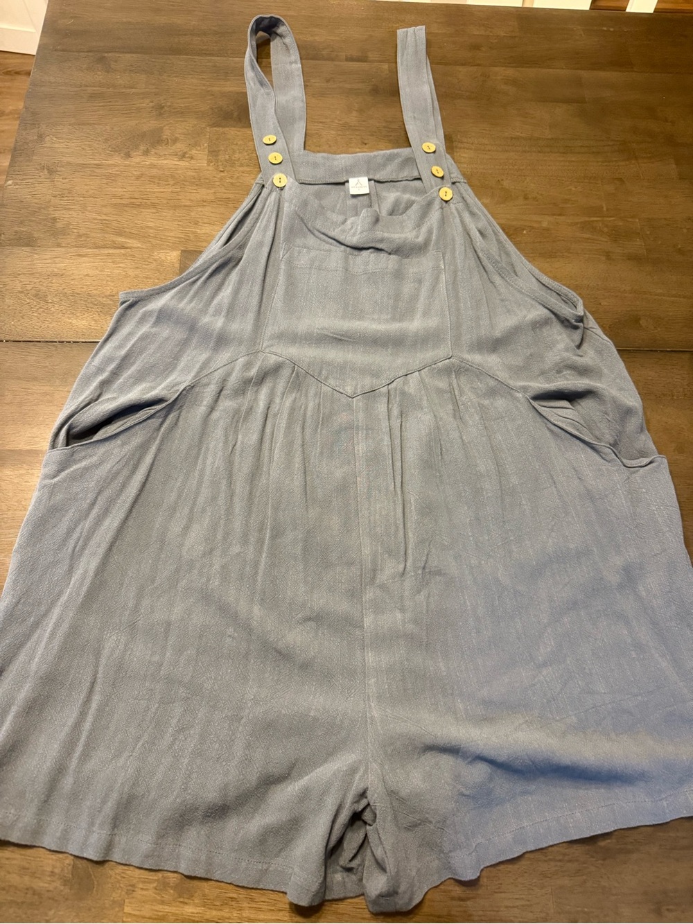 Light Blue Women's Cotton-Blend Short Overalls Romper